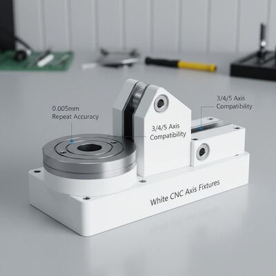 Fixadores de eixo CNC branco com precisão de repetição de 0,005 mm e compatibilidade de eixo 3/4/5 para usinagem de precisão